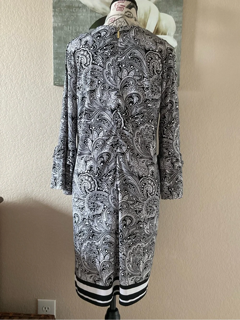 Michael Kors Black & White Paisley-Print Midi Dress Size M